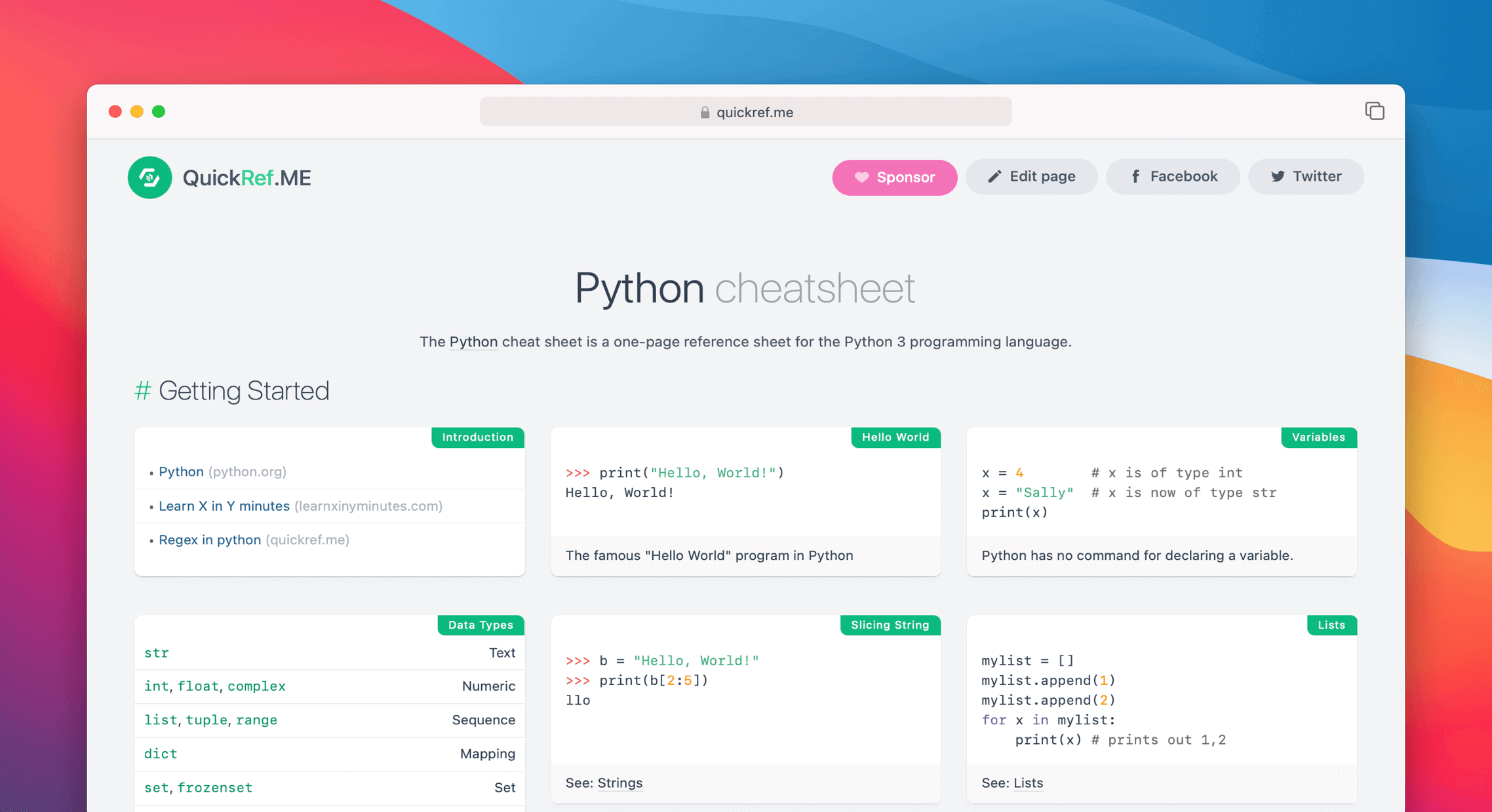 Python Cheat Sheet & Quick Reference